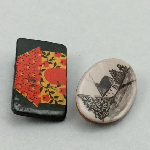 2 Handmade House Cottage Themed Brooches Pins Countryside Wood Clay Cottagecore - Picture 6 of 12